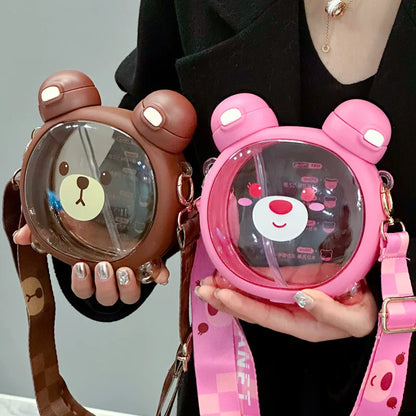 750ml Cute Bear Straw Water Cup Kawaii Plastic Drinking Cup for Kids