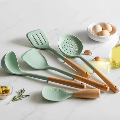 Silicone Spatula with Wooden Handle, Heat-Resistant Non-Stick Cooking Spoon for Kitchen