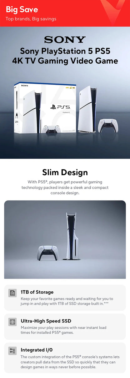 Sony PS5 Slim Console - PlayStation 5 with Ultra High-Speed Performance for PS5 and PC Games