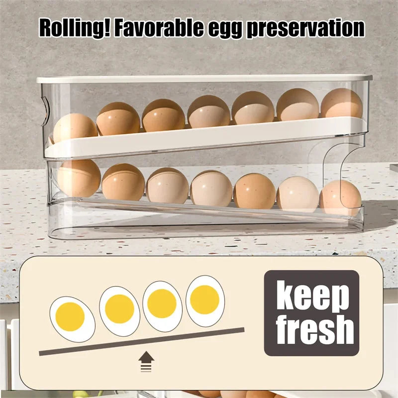 1PCS Automatic Rolling Egg Storage Box, Egg Holder Rack & Organizer for Refrigerator