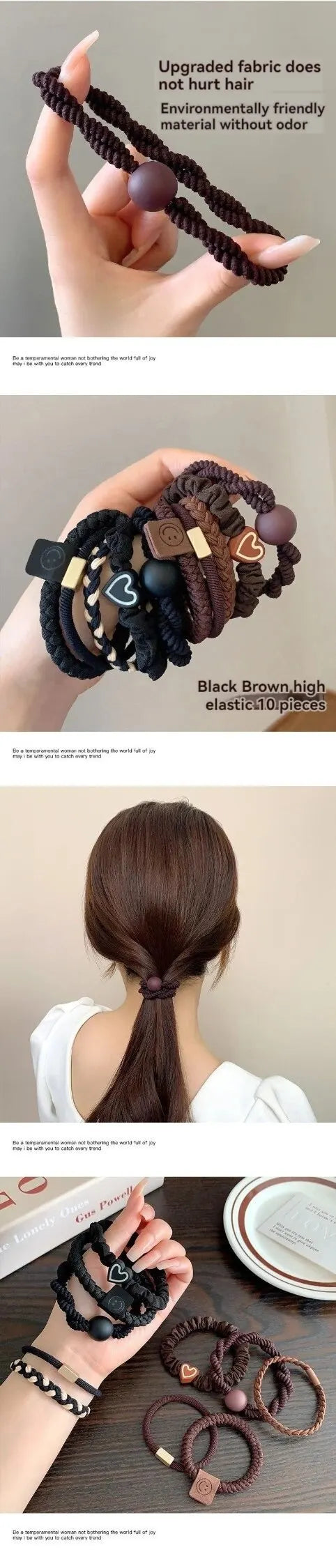 10PCS Leather Headbands - High Elasticity Ponytail Holders, Durable Rubber Bands for Women Hair Accessories