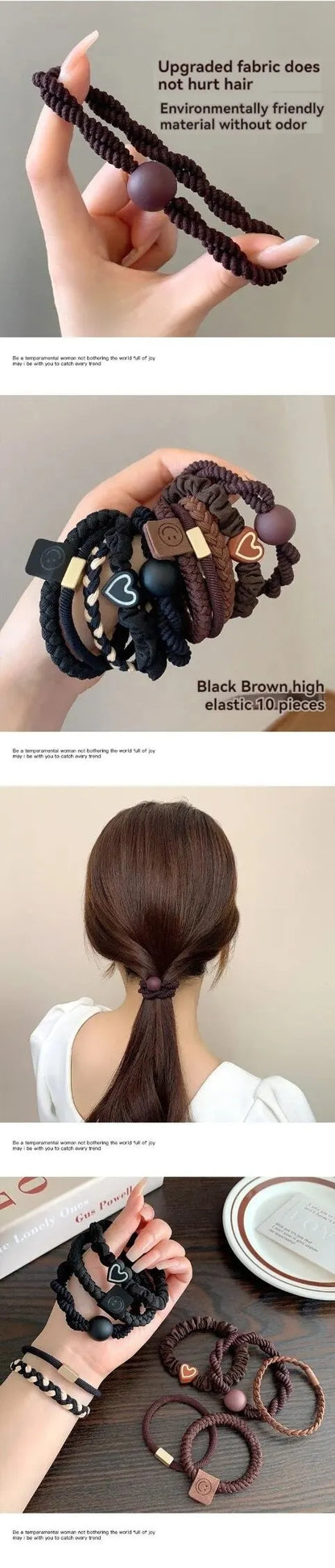 10PCS Leather Headbands - High Elasticity Ponytail Holders, Durable Rubber Bands for Women Hair Accessories