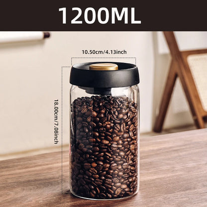 Vacuum Sealed Coffee Bean Storage Jar - Glass Food & Tea Fresh Storage Bottle for Kitchen