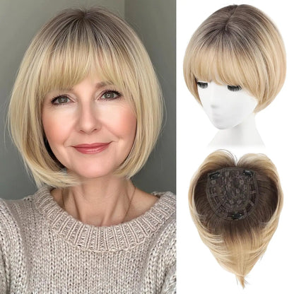 10" Synthetic Bob Hair Topper for Women with Large 7" × 7" Base for Thinning Hair