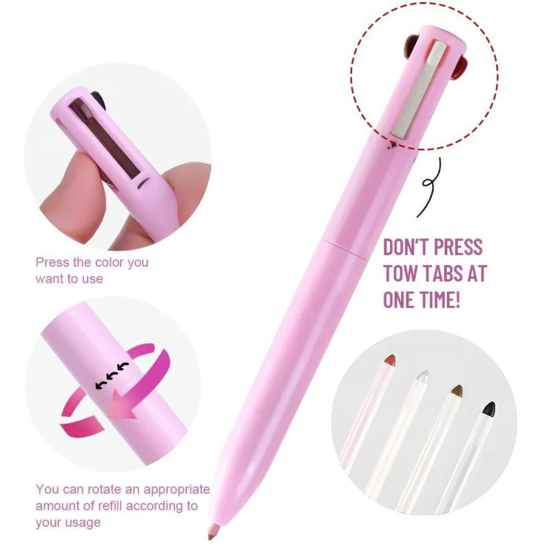 4-in-1 Multi-Functional Lip Liner, Eyeliner & Eyebrow Pencil Set - 4 Colors