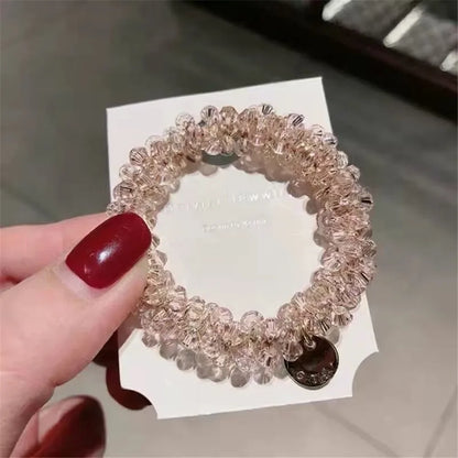 Crystal Pearls Hair Rope Handmade Elastic Beaded Ponytail Holder for Women & Girls Hair Accessories