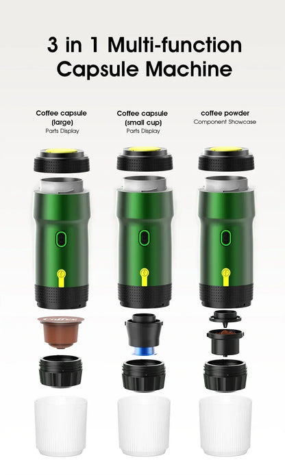 Electric Portable Coffee Machine - 3-in-1 Espresso Maker for Car, Home & Travel