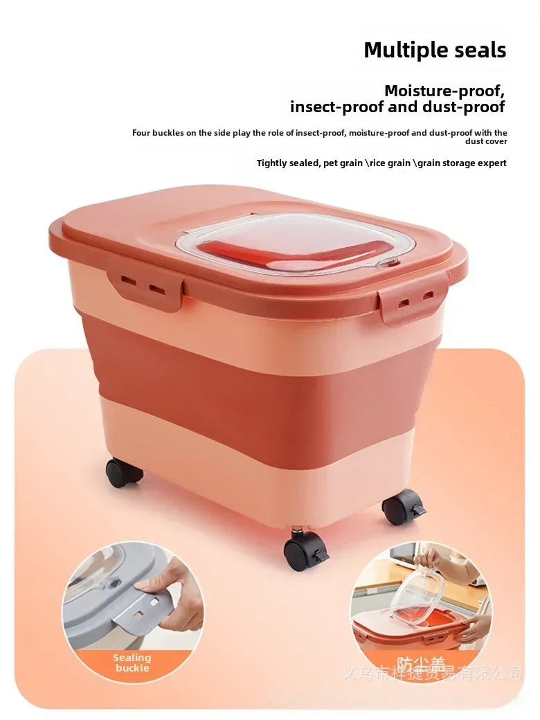 Foldable Dog Food Storage Bucket – Mildew-Proof & Moisture-Proof for Kitchen or Travel