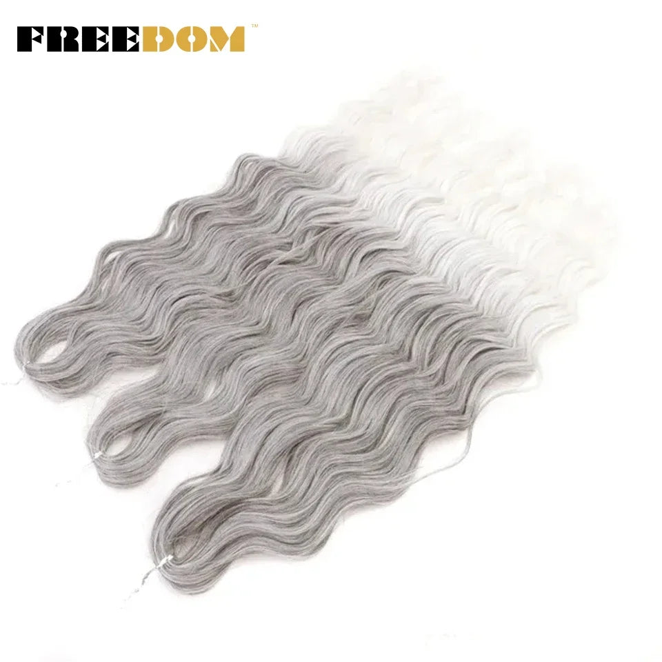 FREEDOM Synthetic Braiding Hair Extensions 24inch Loose Deep Wavy Ombre Brown Rainbow Twist