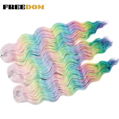FREEDOM Synthetic Braiding Hair Extensions - 24" Deep Wavy Curly Ombre Rainbow Twist Crochet Hair