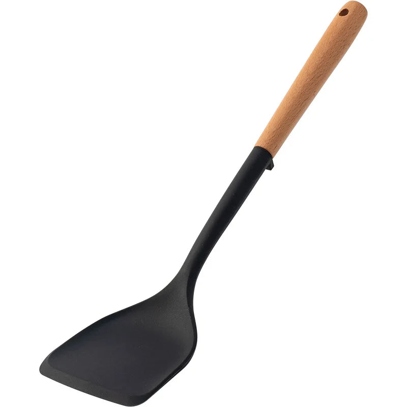 Silicone Spatula with Wooden Handle, Heat-Resistant Non-Stick Cooking Spoon for Kitchen