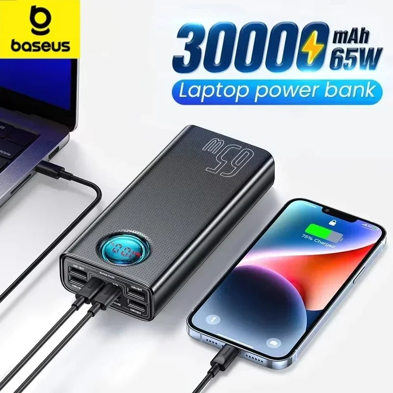 Baseus 65W Power Bank 30000mAh, PD Quick Charge Portable External Charger for Smartphone, Laptop, iPhone, Tablet