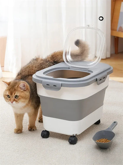 Foldable Dog Food Storage Bucket – Mildew-Proof & Moisture-Proof for Kitchen or Travel