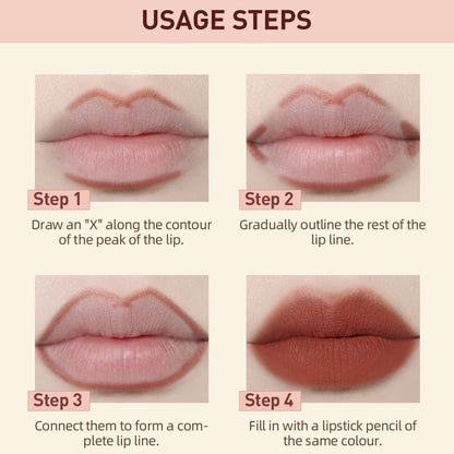 QIBEST 2PC Matte Velvet Lipstick & Lipliner Set - Long Lasting Red Lip Contour Pencil
