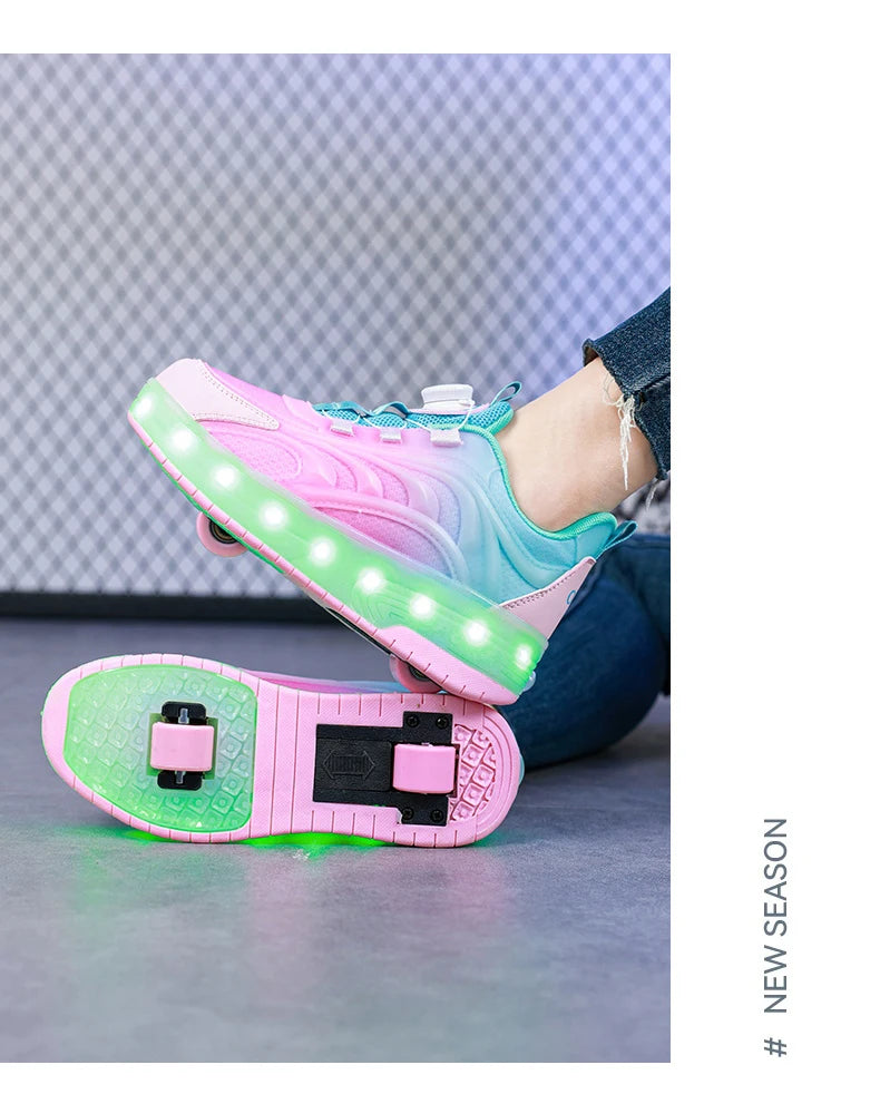 Children's LED Light Roller Skate Shoes for Kids Boys & Girls, USB Charging Luminous Sneakers