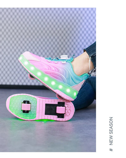 Children's LED Light Roller Skate Shoes for Kids Boys & Girls, USB Charging Luminous Sneakers