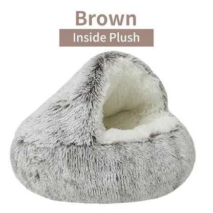 Plush Hooded Pet Bed – 2-in-1 Fluffy Sleeping Nest for Cats & Small Dogs