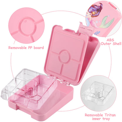 AOHEA Mermaid Bento Lunch Box for Kids, 4-Compartment Toddler Containers for School or Daycare