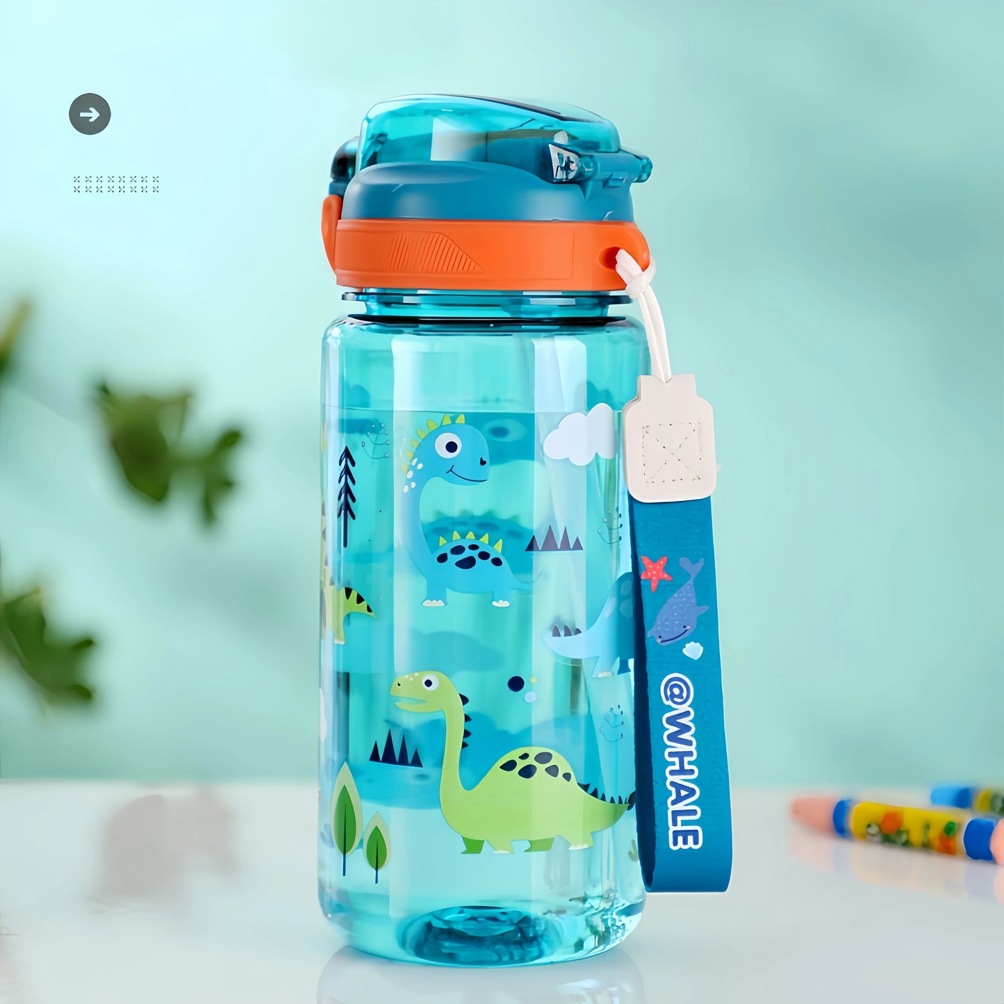 600ml Dinosaur Water Bottle for Kids, Leakproof Sippy Cup with Silicone Straw