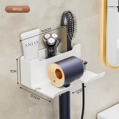 Wall-Mounted Hair Dryer Holder, Organizer Box & Straightener Stand for Bathroom Accessories
