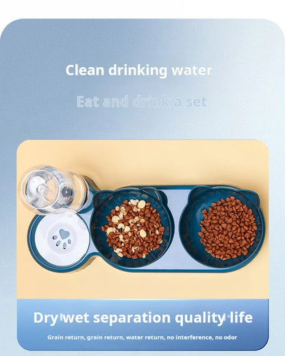 3-in-1 Tilted Pet Bowl Set with Water Feeder & Gravity Bottle for Neck Protection