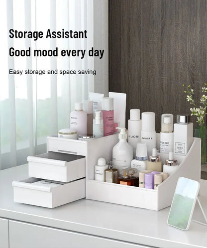 1PC White Makeup Storage Box - Plastic Drawer Organizer for Cosmetics & Skin Care