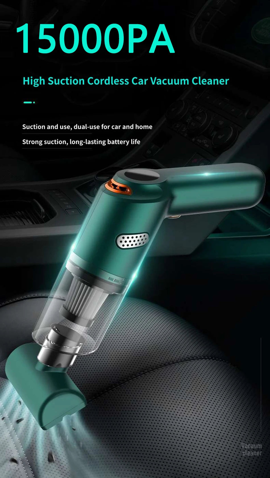 15000Pa Wireless Mini Handheld Vacuum Cleaner - High Suction for Home, Car & Pet Hair Removal