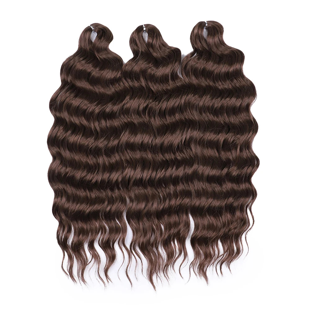 Anna Synthetic 24" Loose Deep Wave Braiding Hair Extensions - Dark Brown Water Wave Crochet Curly Hair