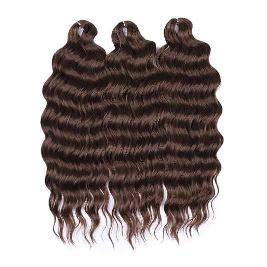 Anna Synthetic 24" Loose Deep Wave Braiding Hair Extensions - Dark Brown Water Wave Crochet Curly Hair