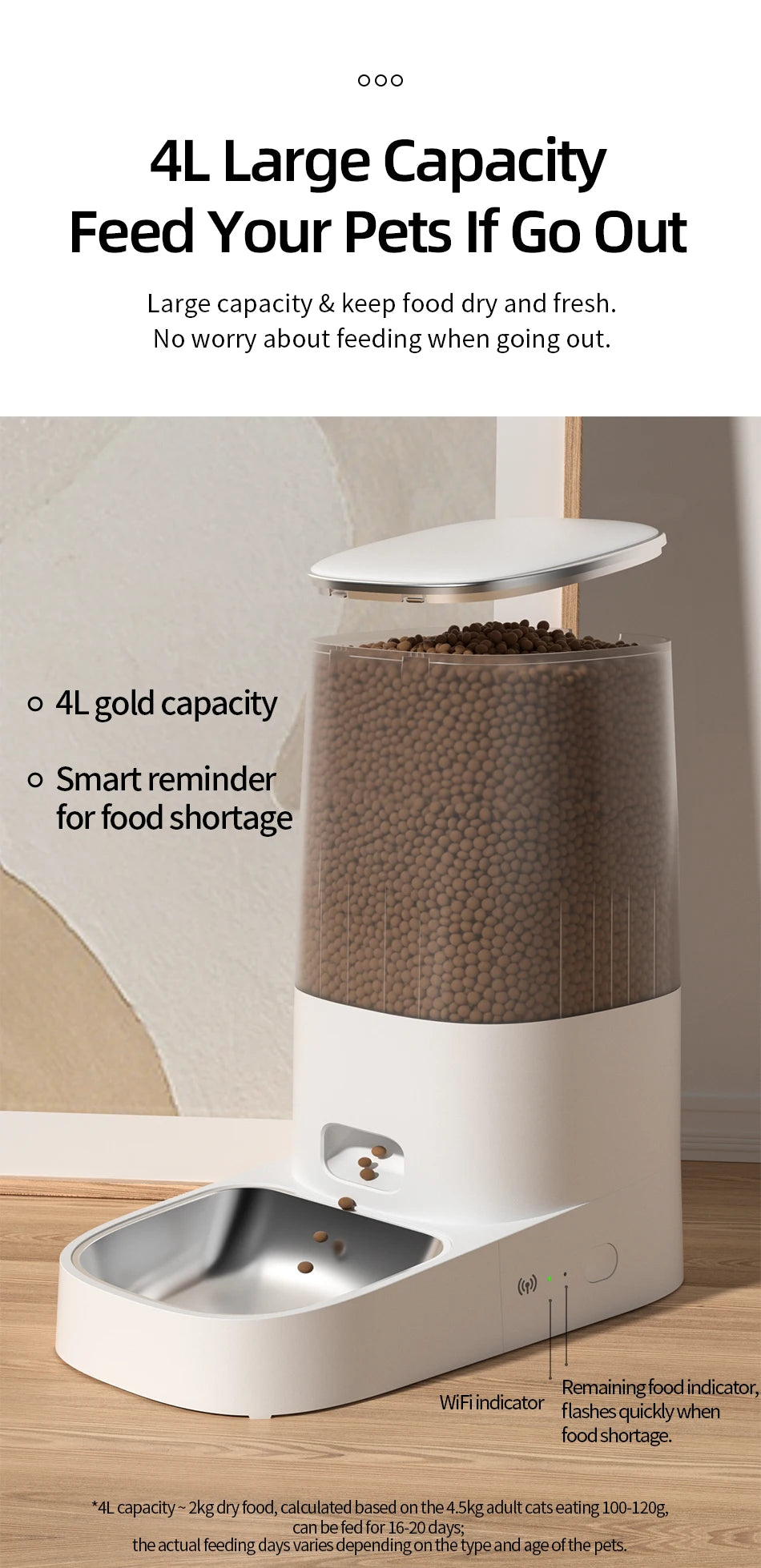ROJECO Smart WiFi Automatic Cat Feeder – Remote Control Dry Food Dispenser for Cats & Dogs