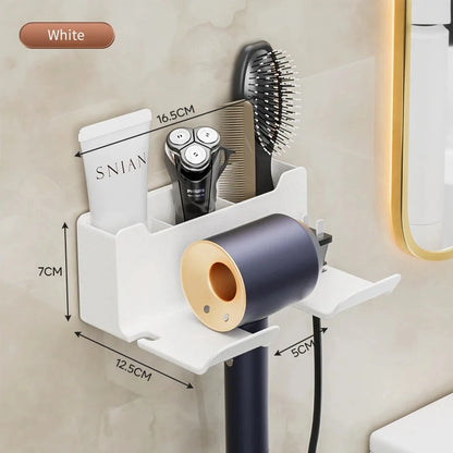 Wall-Mounted Hair Dryer Holder, Organizer Box & Straightener Stand for Bathroom Accessories