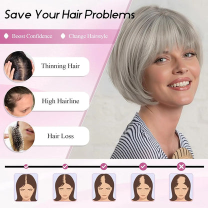 10" Synthetic Bob Hair Topper for Women with Large 7" × 7" Base for Thinning Hair