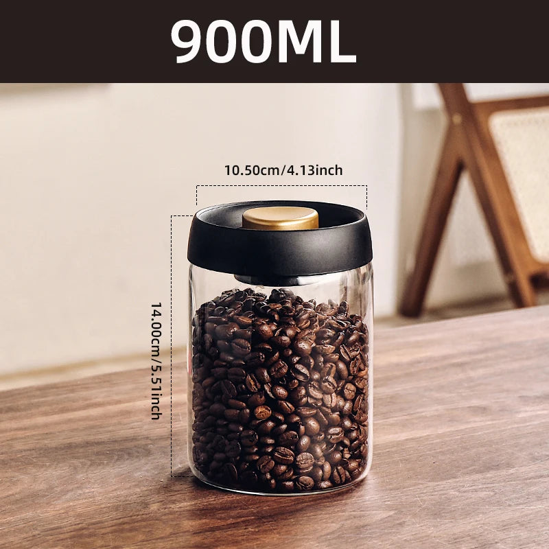 Vacuum Sealed Coffee Bean Storage Jar - Glass Food & Tea Fresh Storage Bottle for Kitchen