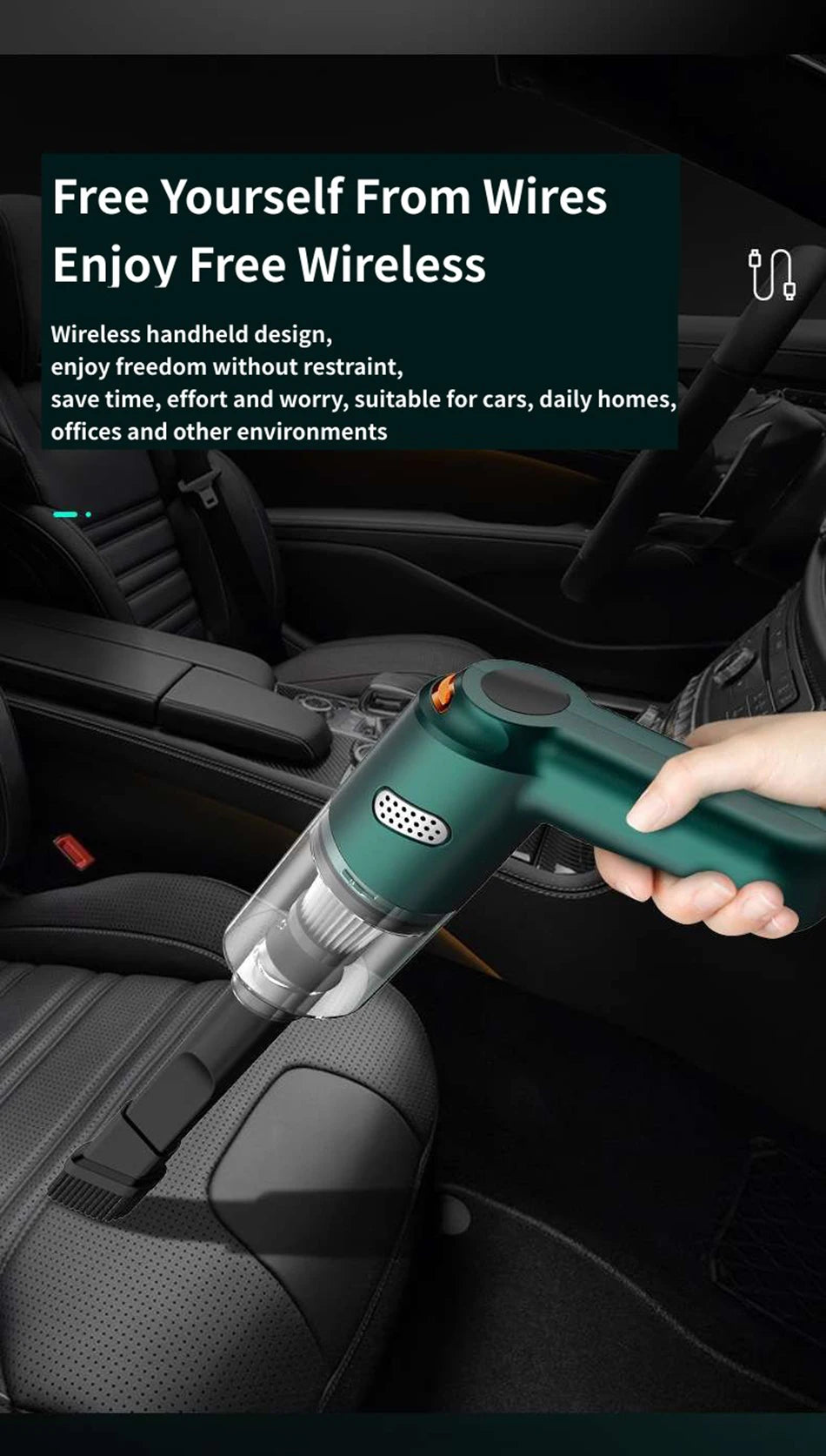 15000Pa Wireless Mini Handheld Vacuum Cleaner - High Suction for Home, Car & Pet Hair Removal