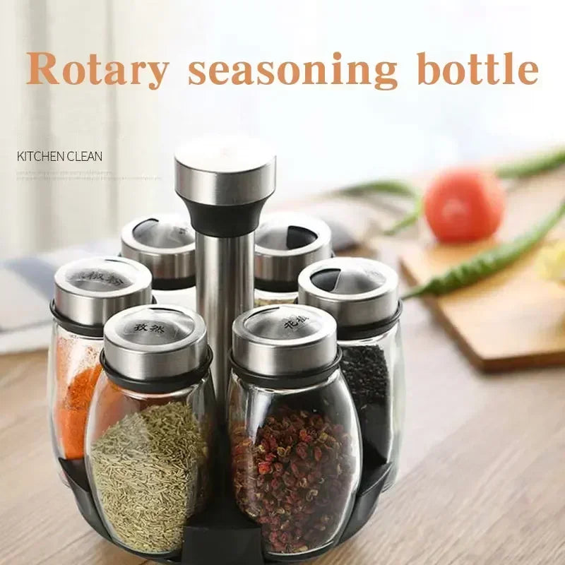 Single Bottle Glass Jar and Spice Jar Set with Rack for Seasoning, Sugar, Salt, and Pepper