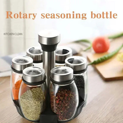 Single Bottle Glass Jar and Spice Jar Set with Rack for Seasoning, Sugar, Salt, and Pepper