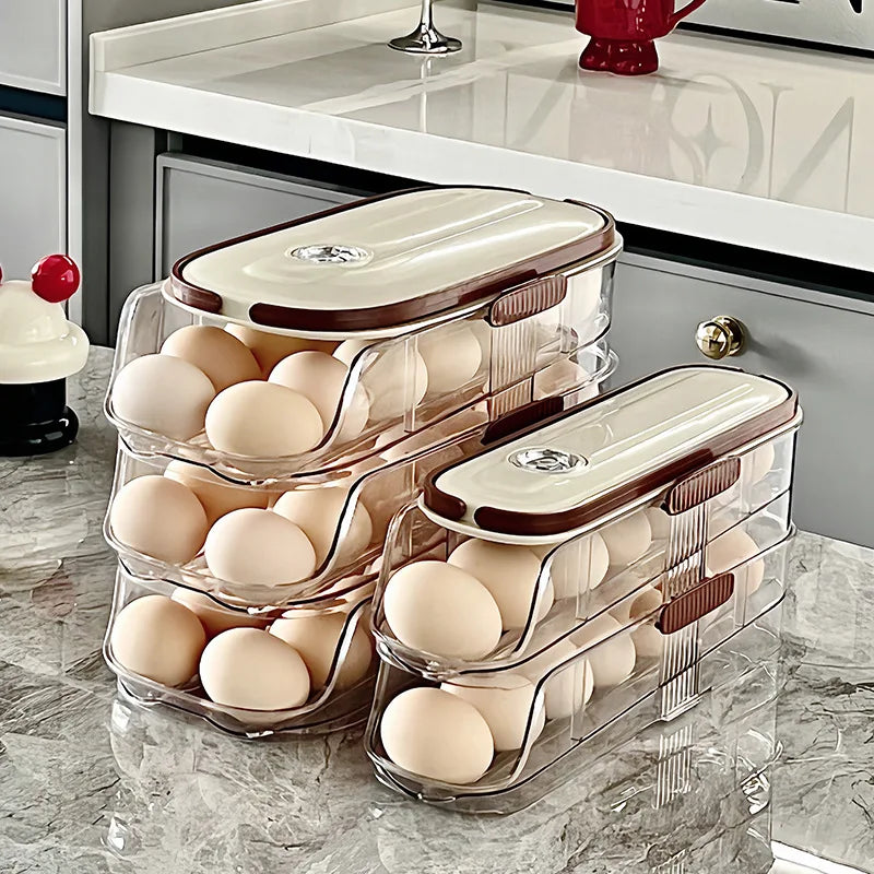 1PCS Automatic Rolling Egg Storage Box, Egg Holder Rack & Organizer for Refrigerator