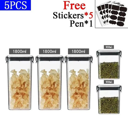 Stackable Plastic Food Storage Containers Set 460-1800ml for Grains, Tea & Snacks