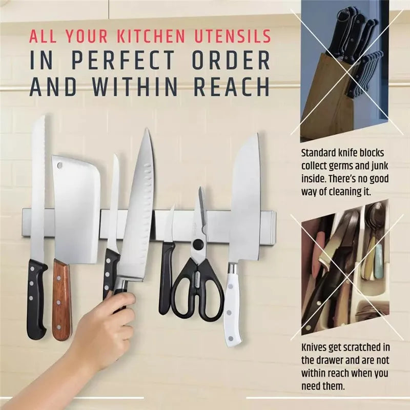 Stainless Steel Magnetic Knife Holder Wall Mount Kitchen Storage Organizer