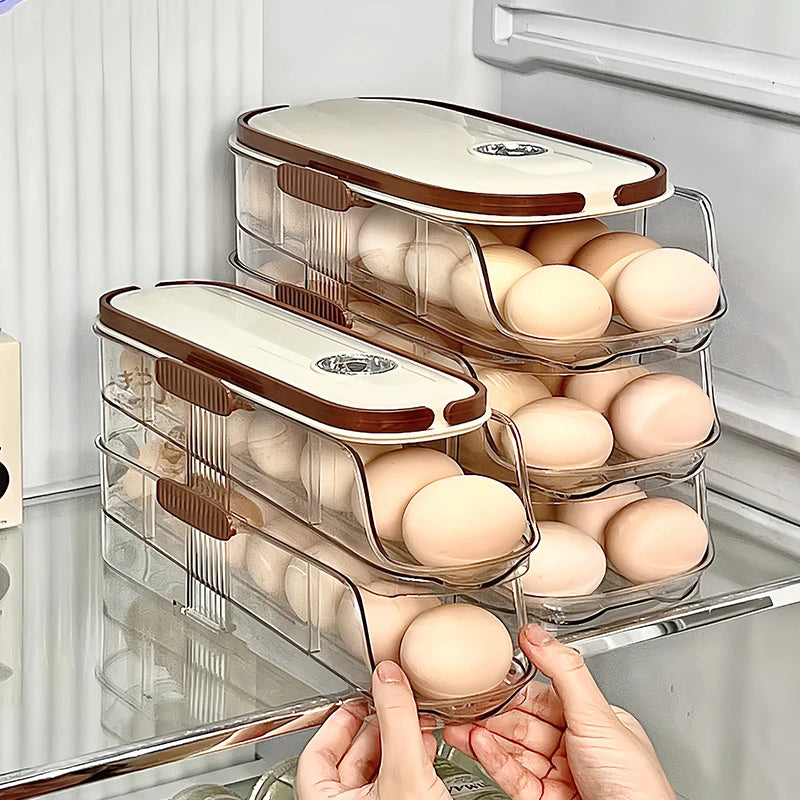 1PCS Automatic Rolling Egg Storage Box, Egg Holder Rack & Organizer for Refrigerator
