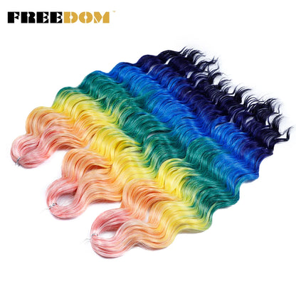 FREEDOM Synthetic Braiding Hair Extensions 24inch Loose Deep Wavy Ombre Brown Rainbow Twist