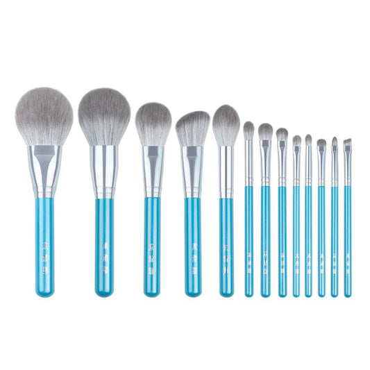 13pcs Blue Makeup Brush Set – Powder, Blusher, Eyeshadow, Eyebrow & Lip Brushes