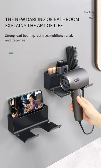 Wall-Mounted Hair Dryer Holder, Organizer Box & Straightener Stand for Bathroom Accessories
