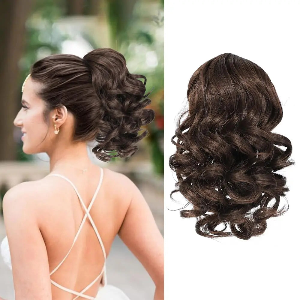 Short Curly Drawstring Ponytail Extensions - Synthetic Clip-in Hair for Daily Use