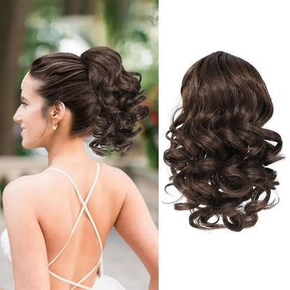 Short Curly Drawstring Ponytail Extensions - Synthetic Clip-in Hair for Daily Use