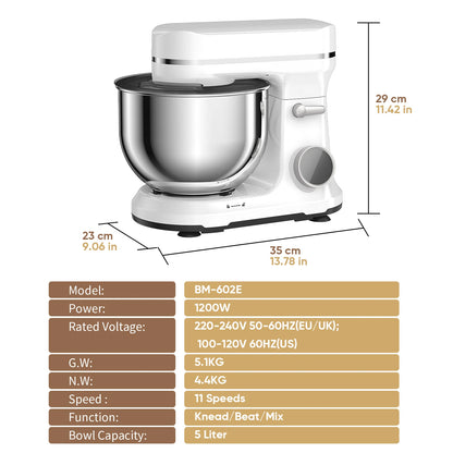 BioloMix 1200W Kitchen Stand Mixer with 11 Speeds, Dough Hook & Whisk, OLED Screen