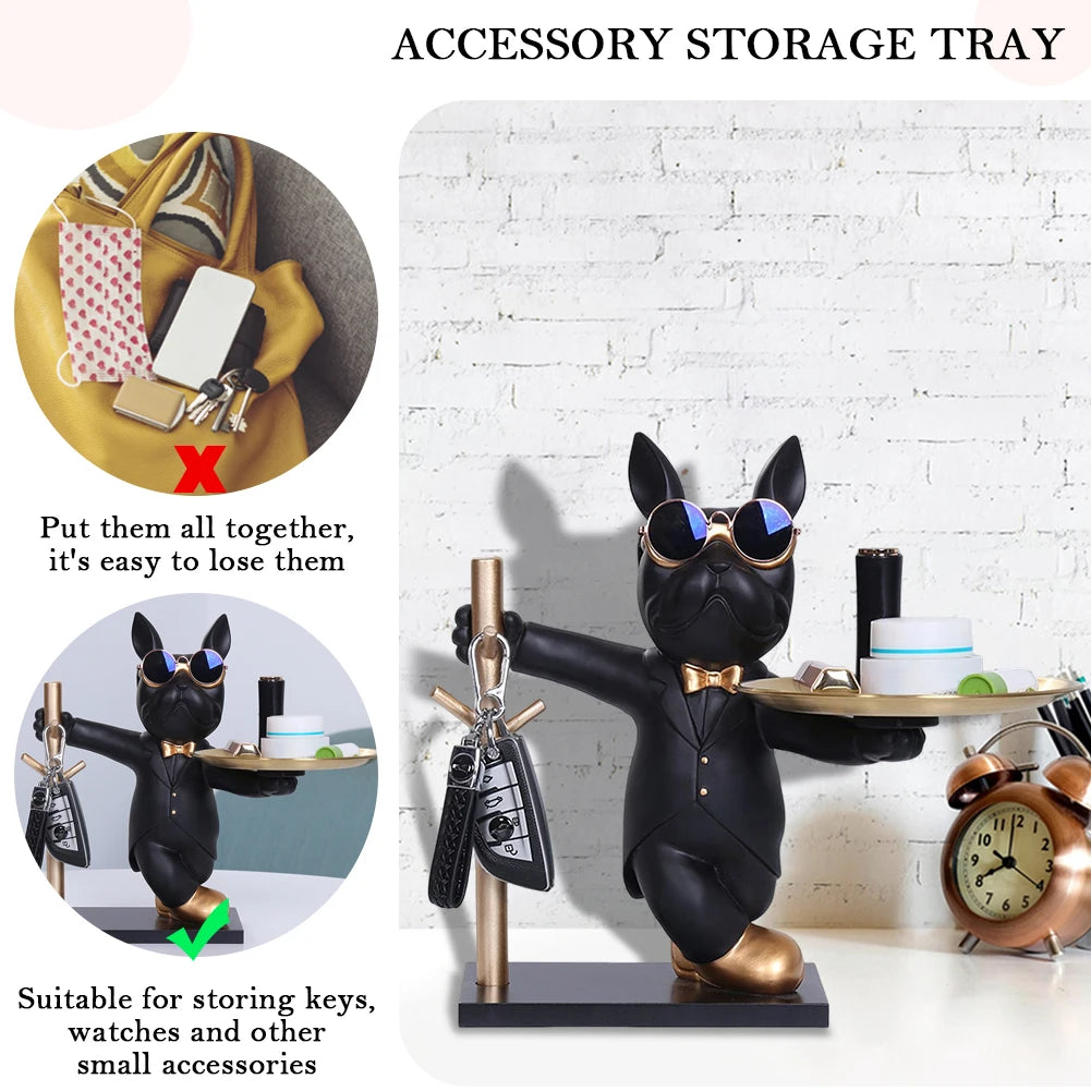 Bulldog Resin Sculpture with Tray - Cool Dog Ornament & Coin Piggy Bank for Table Decoration