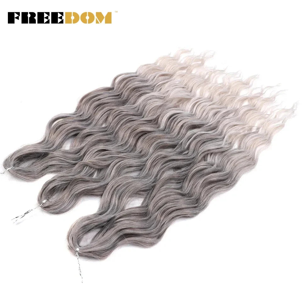 FREEDOM Synthetic Braiding Hair Extensions - 24" Deep Wavy Curly Ombre Rainbow Twist Crochet Hair