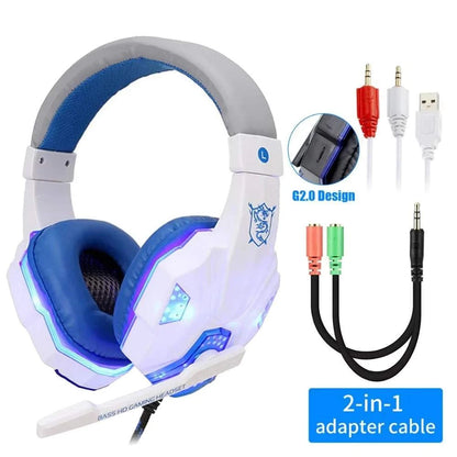 Professional LED Light Wired Gaming Headphones with Microphone, Bass Stereo PC/PS4/PS5/Xbox Gaming Headset