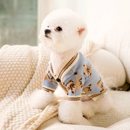Luxury Striped Cardigan Sweater for Dogs – Warm Coat for Chihuahua, Bichon Frise & Puppies